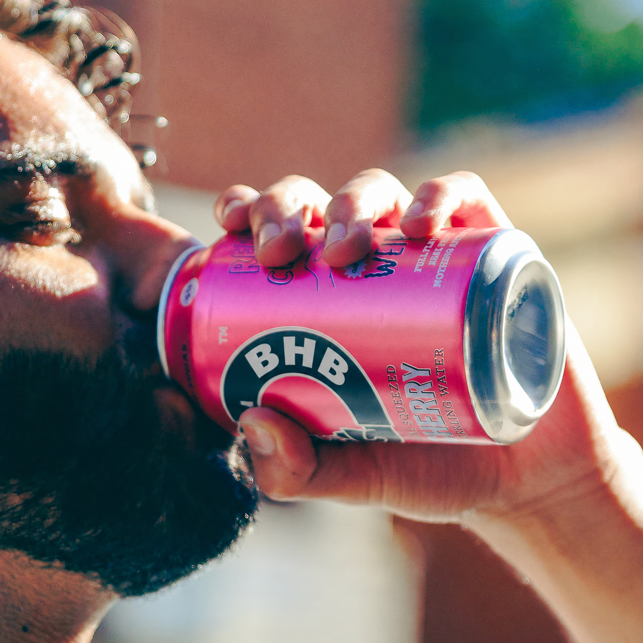 Enjoying a cold cherry soda outside