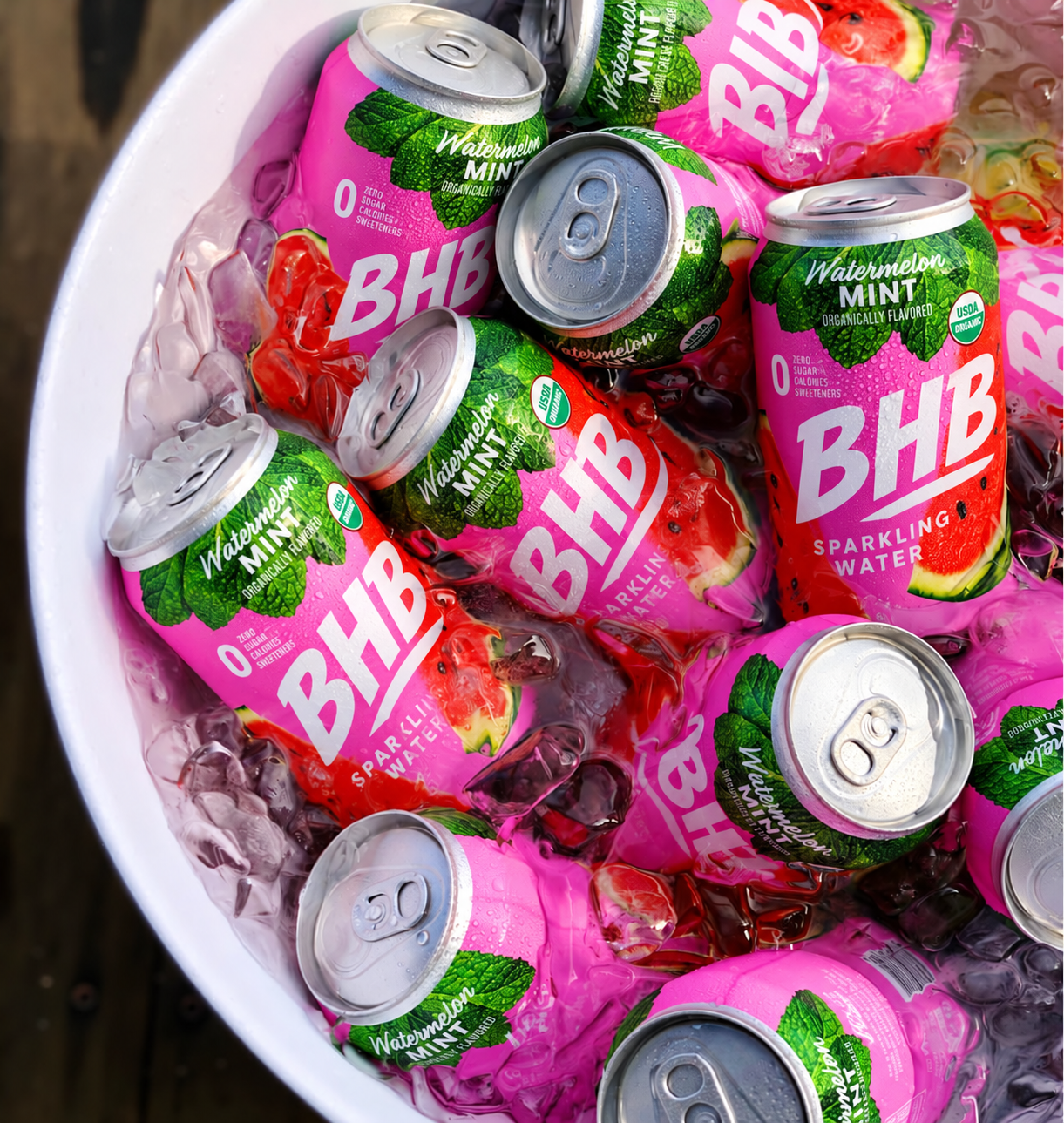 Watermelon mint cans chilled on ice