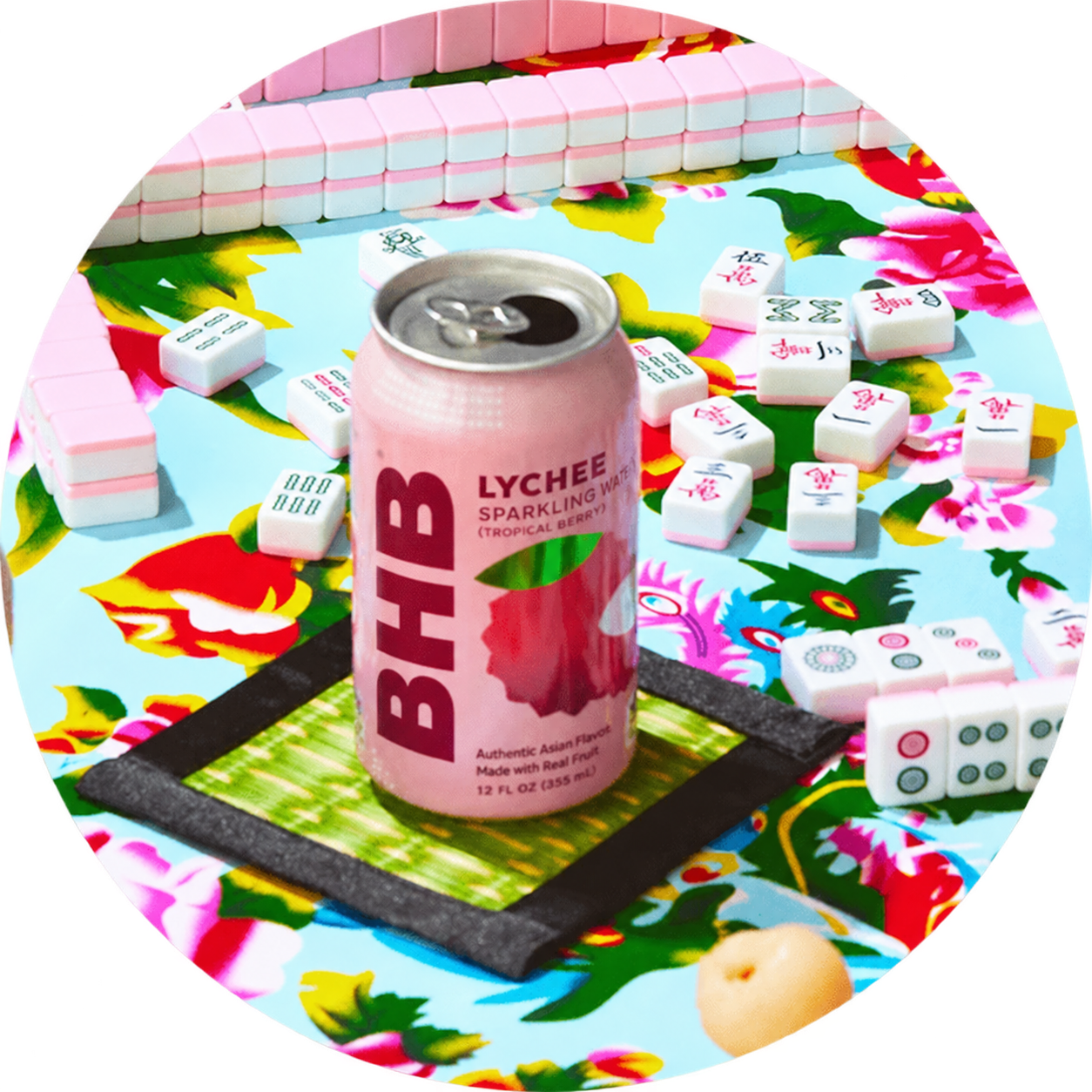 Lychee sparkling water at a game table